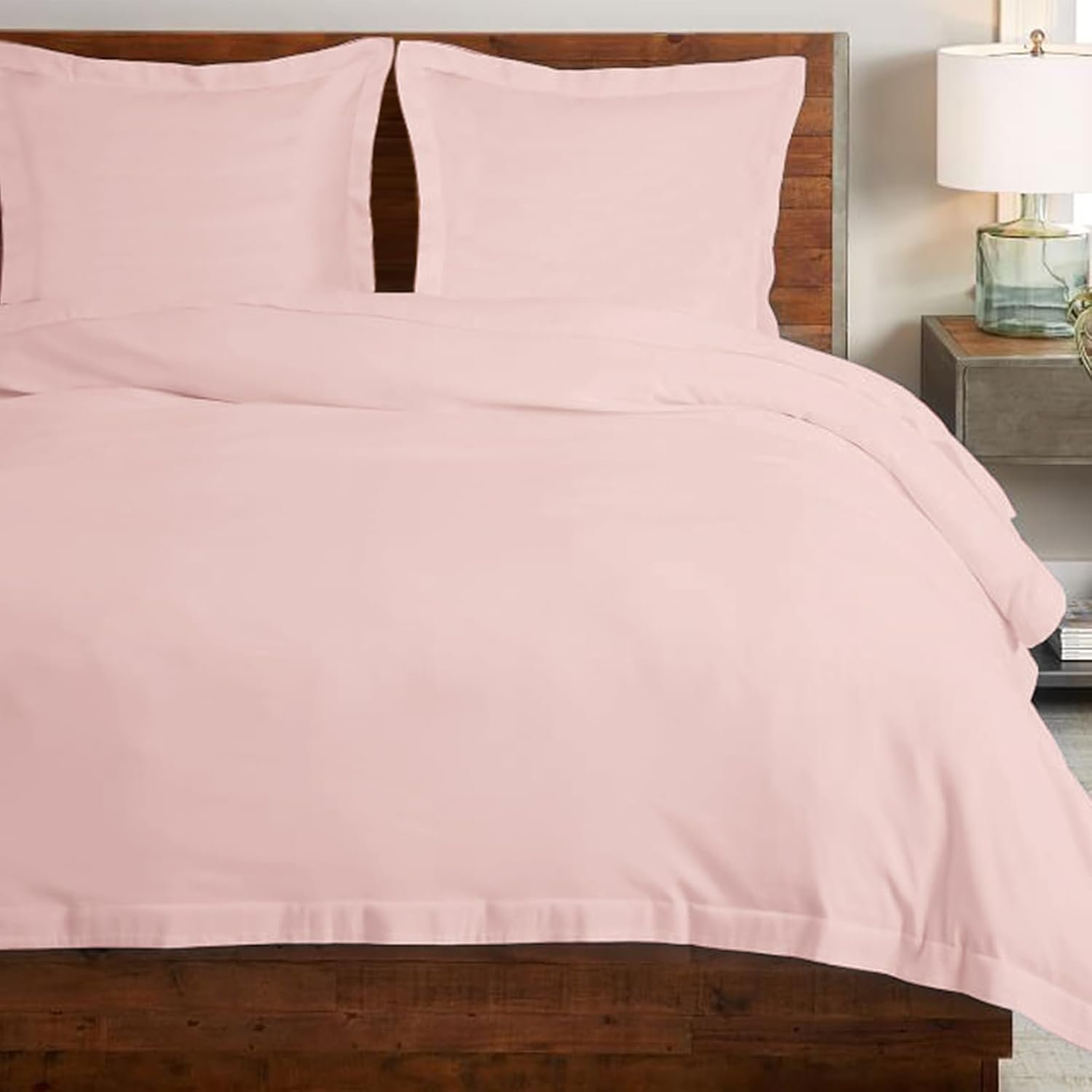 Coton peigné Ensemble de Housse de Couette 240x220 cm 2 Personnes Rose Clair, 100% Coton Longue Tige 400 Fils Armure Satin, Housse de Couette de Luxe avec Fermeture à Boutons Rose Clair