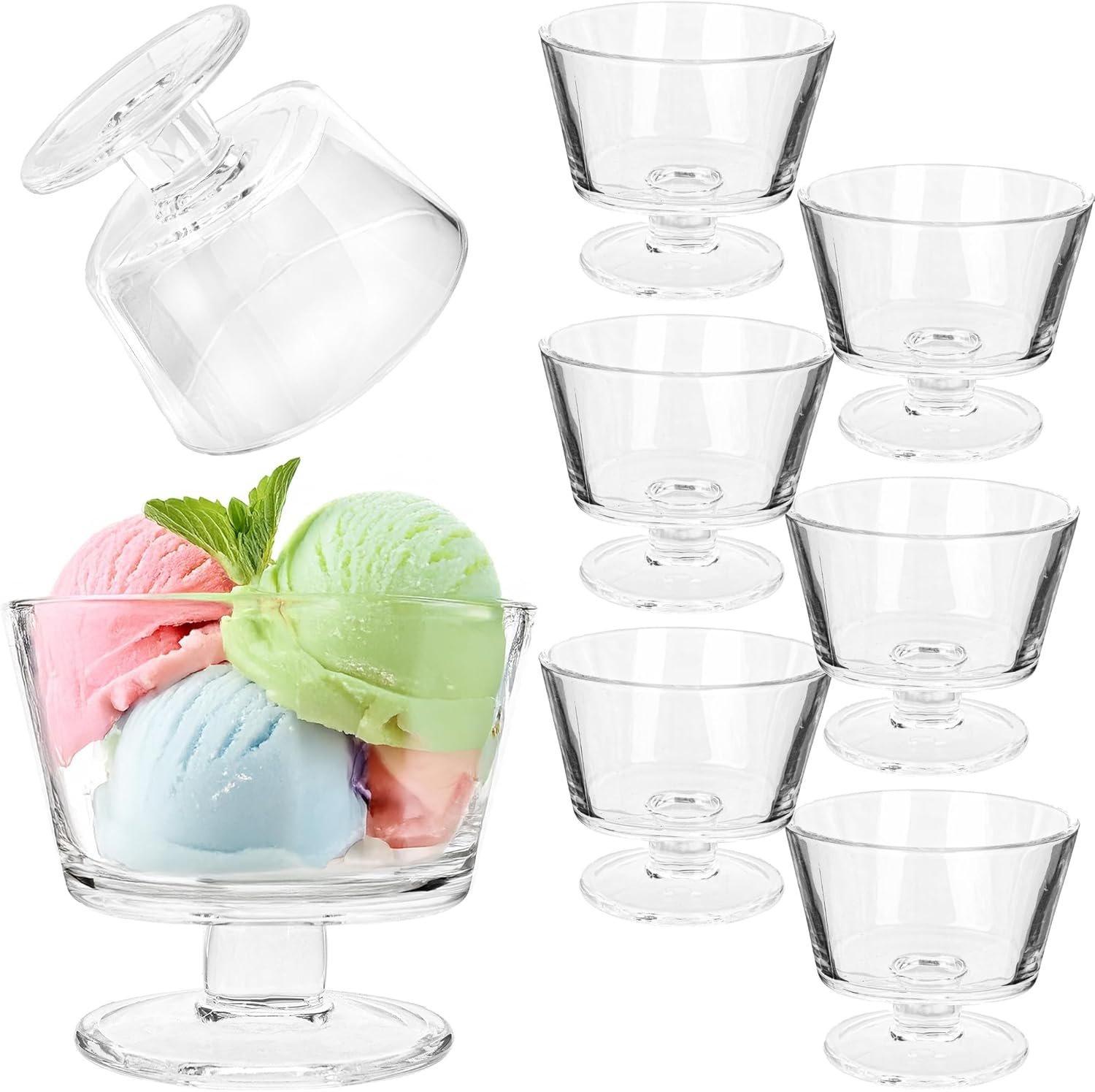 Coupes à Glace de 280 ml, Élégantes Coupes à Dessert en Verre Transparent, Idéales pour Servir des Glaces, Sorbets et Puddings (Lot de 6)