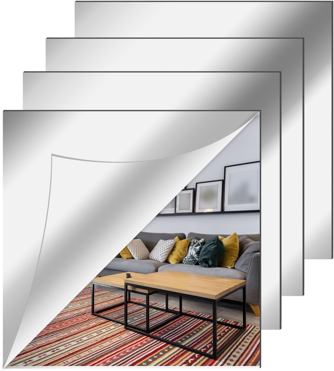 4 Pièces Miroir Mural Autocollant 30X30cm, Antidéflagrant pour Salon