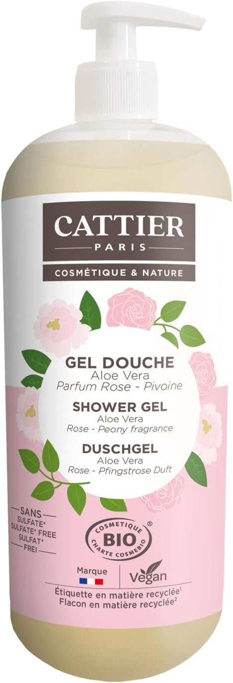 Cattier Gel douche 1L sans sulfate - Parfum Parfum Rose - Pivoine