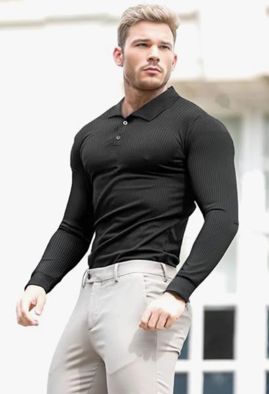 Lehmanlin Muscle Polos pour Homme à Manches Longues et Courtes T-Shirts