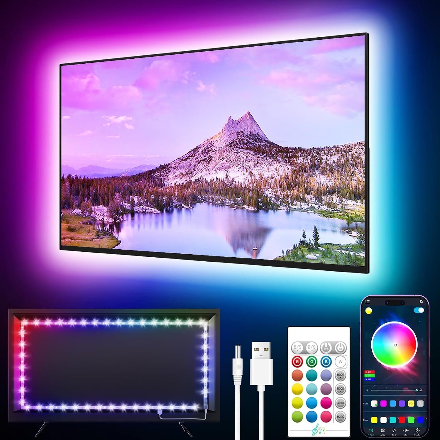 Rétroéclairage LED Music Sync, lumière pour téléviseur 45-75 pouces avec Bluetooth