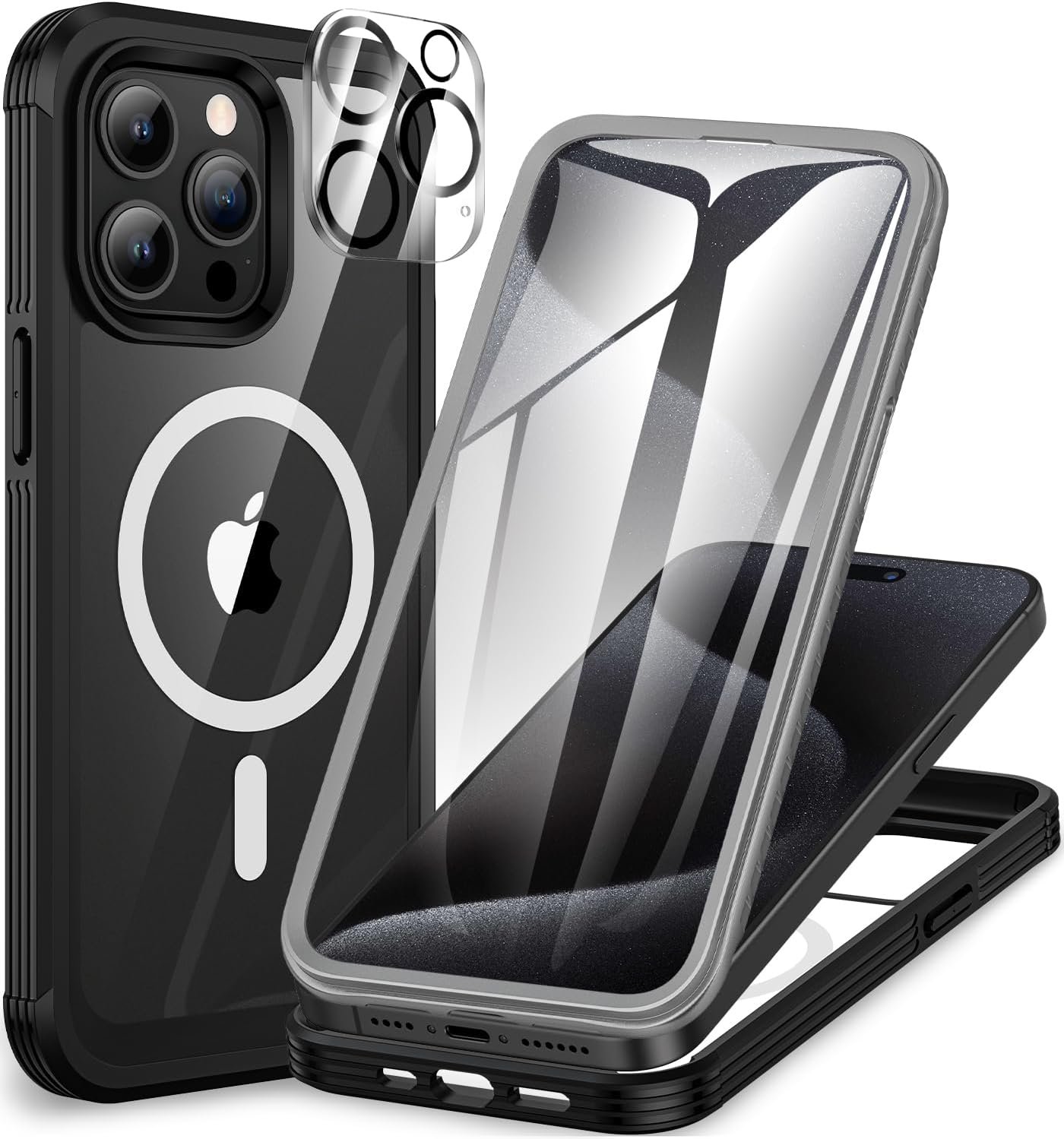 CENHUFO Magnétique Coque iPhone 15 Pro, Compatible avec MagSafe intégré Verre Trempé Protection écran et Protecteur Caméra, 360° Antichoc
