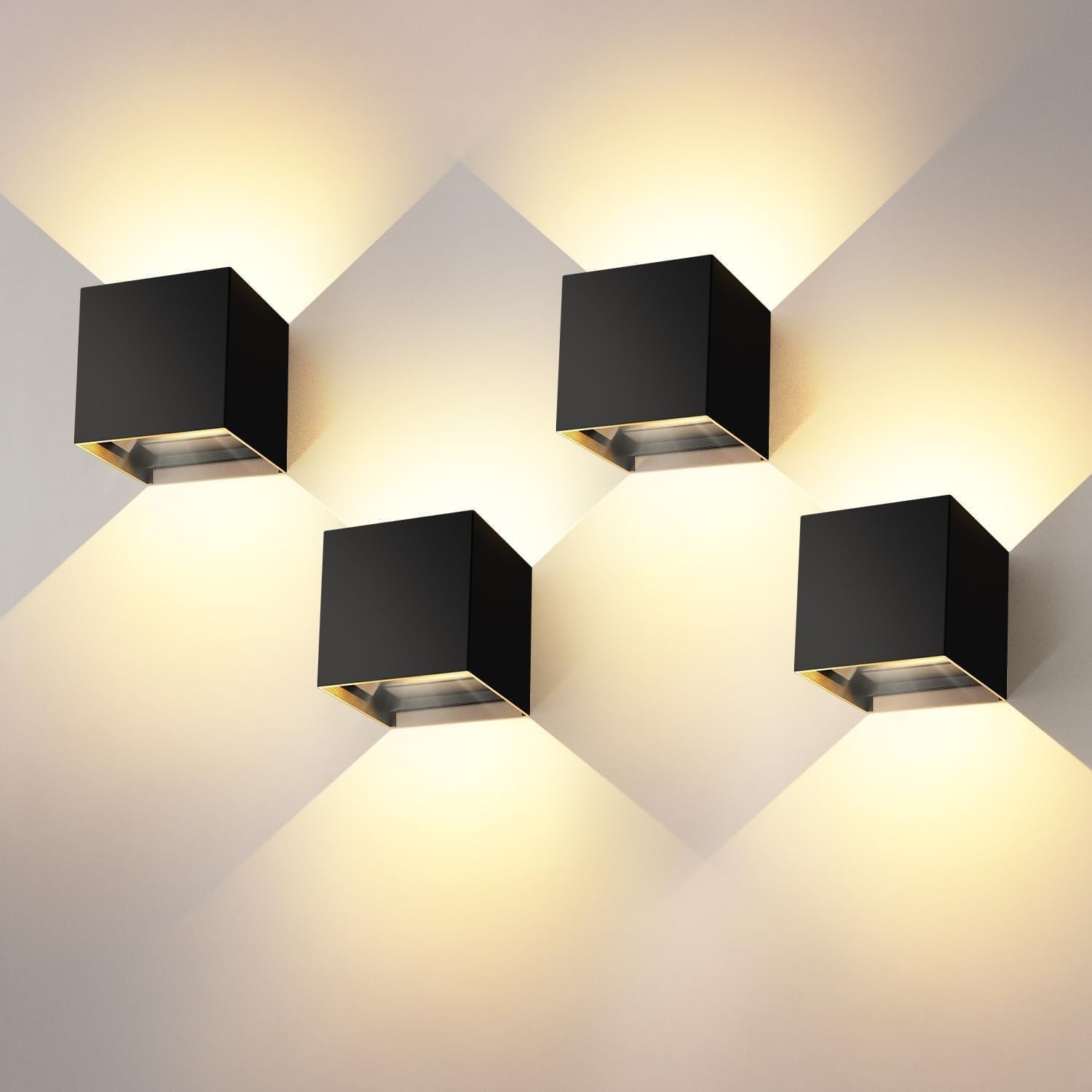 Applique Murale Intérieur LED 12 W 4 Pièces Avec Angle de Faisceau Réglable Applique Murale Exterieur Blanc Chaud 3000 K IP65 Lampe Murale Etanche