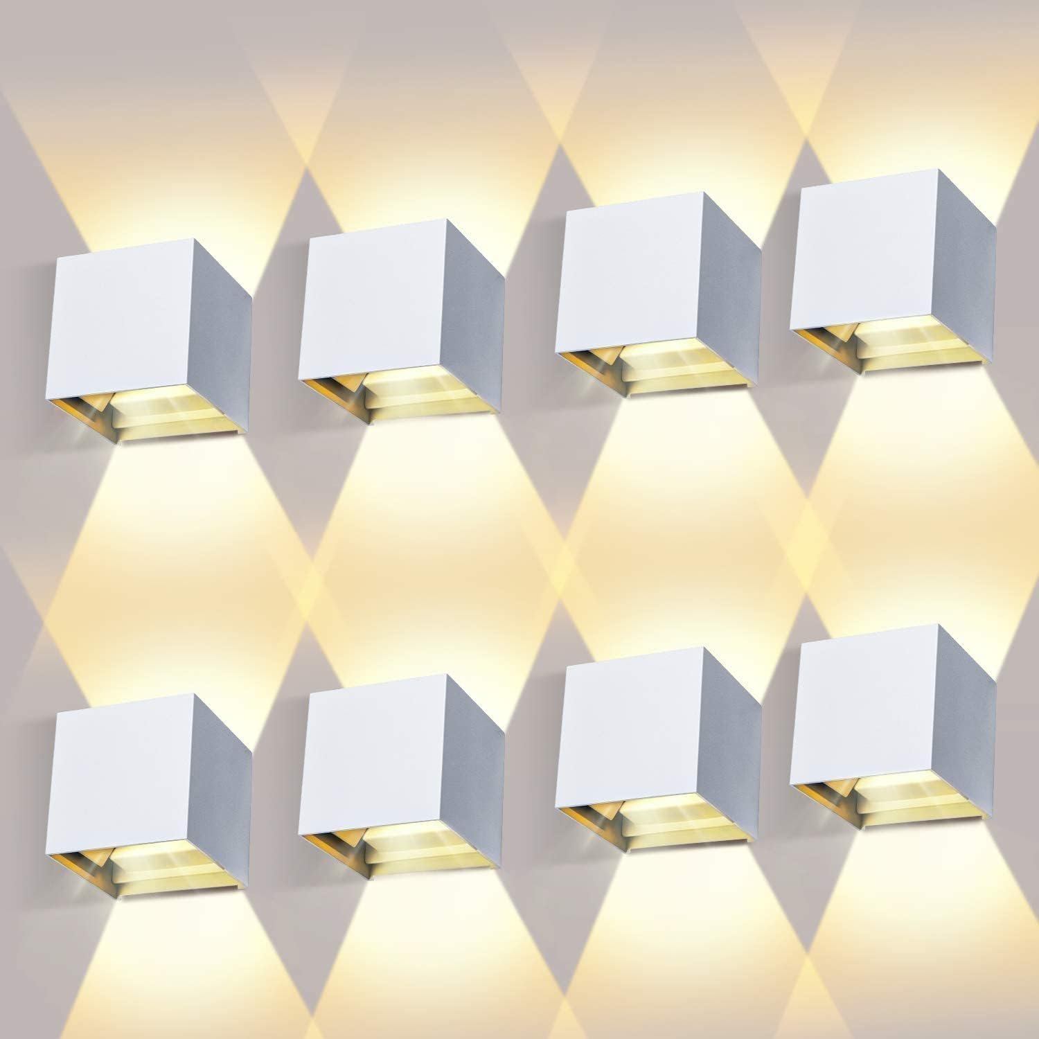 8 Pièces Applique Murale LED Exterieur 12W, Lampe Mural Interieur 3000K Blanc Chaud Design Etanche IP65