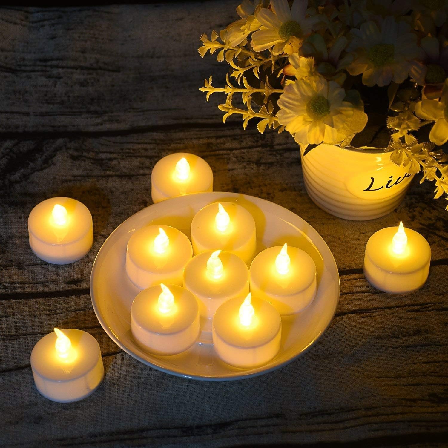 Bougies chauffe-plat LED, 24 paquets de bougies chauffe-plat à piles sans flamme, fausse bougie électrique pour les célébrations saisonnières