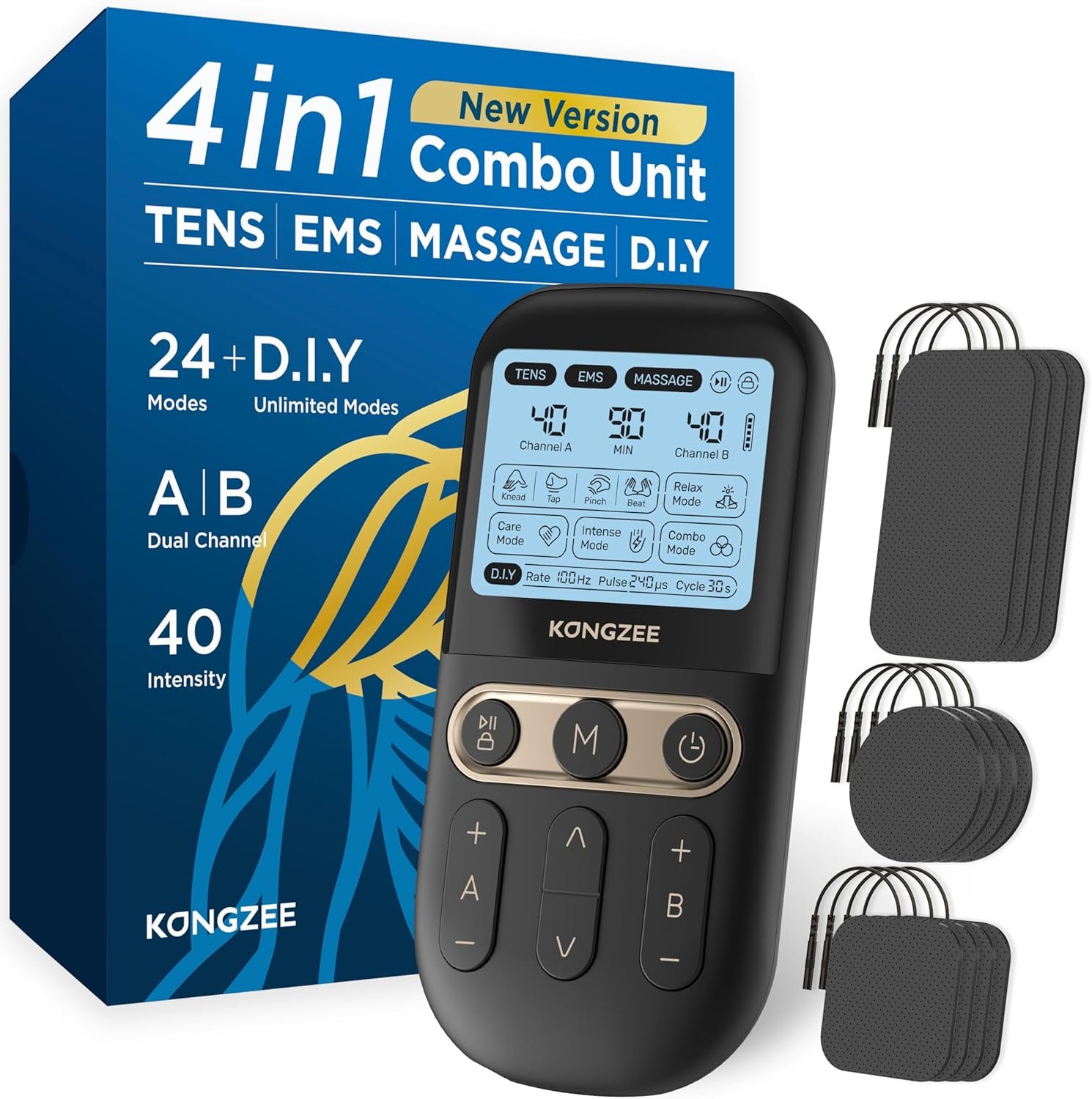 4 en 1 Unité DIY & Tens & EMS & Massage Stimulateur musculaire,