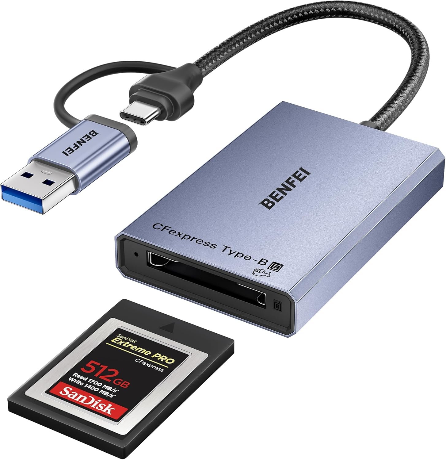 Lecteur de Carte CFexpress Type B avec USB 3.2 (Gen 2) 10 Gbit/s, Adaptateur USB-C et USB-A 2 en 1 Type B CFexpress