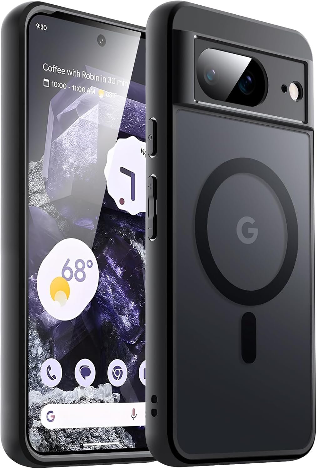 JETech Coque Magnétique pour Google Pixel 8 6,2 Pouces 2023, Compatible avec MagSafe, Étui Housse Antichoc (Noir Volcanique)à Dos