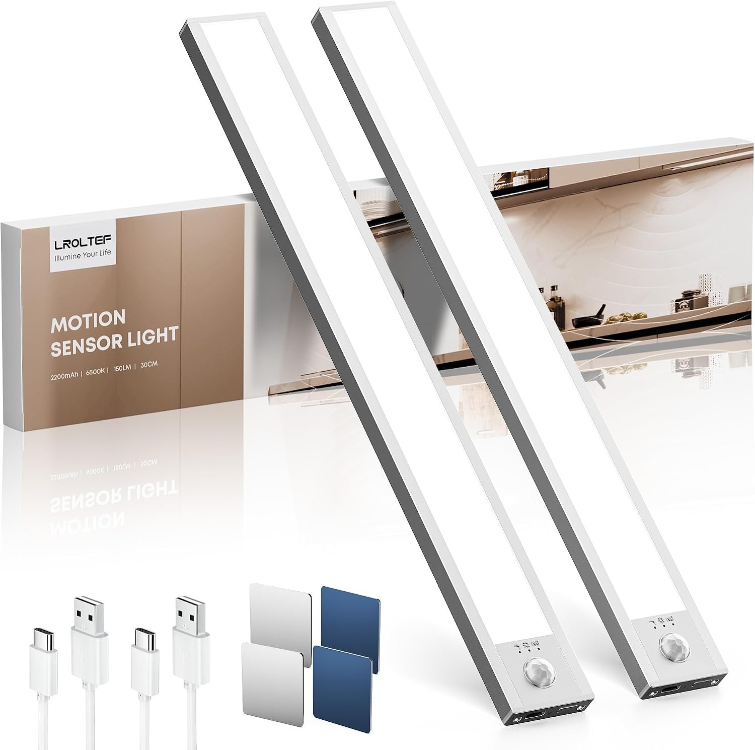 Lampe Placard sans Fil Rechargeable Cuisine sous Meuble 30cm 6500K