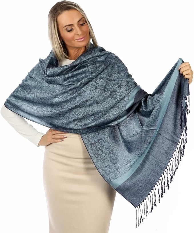 Châle Pashmina Femme – Doux comme le Cachemire, Léger & Élégant – Étole et Foulard – Idéal Robe de Soirée, Quotidien et Voyage – Motif Cachemire (Paisley) – Avec Franges