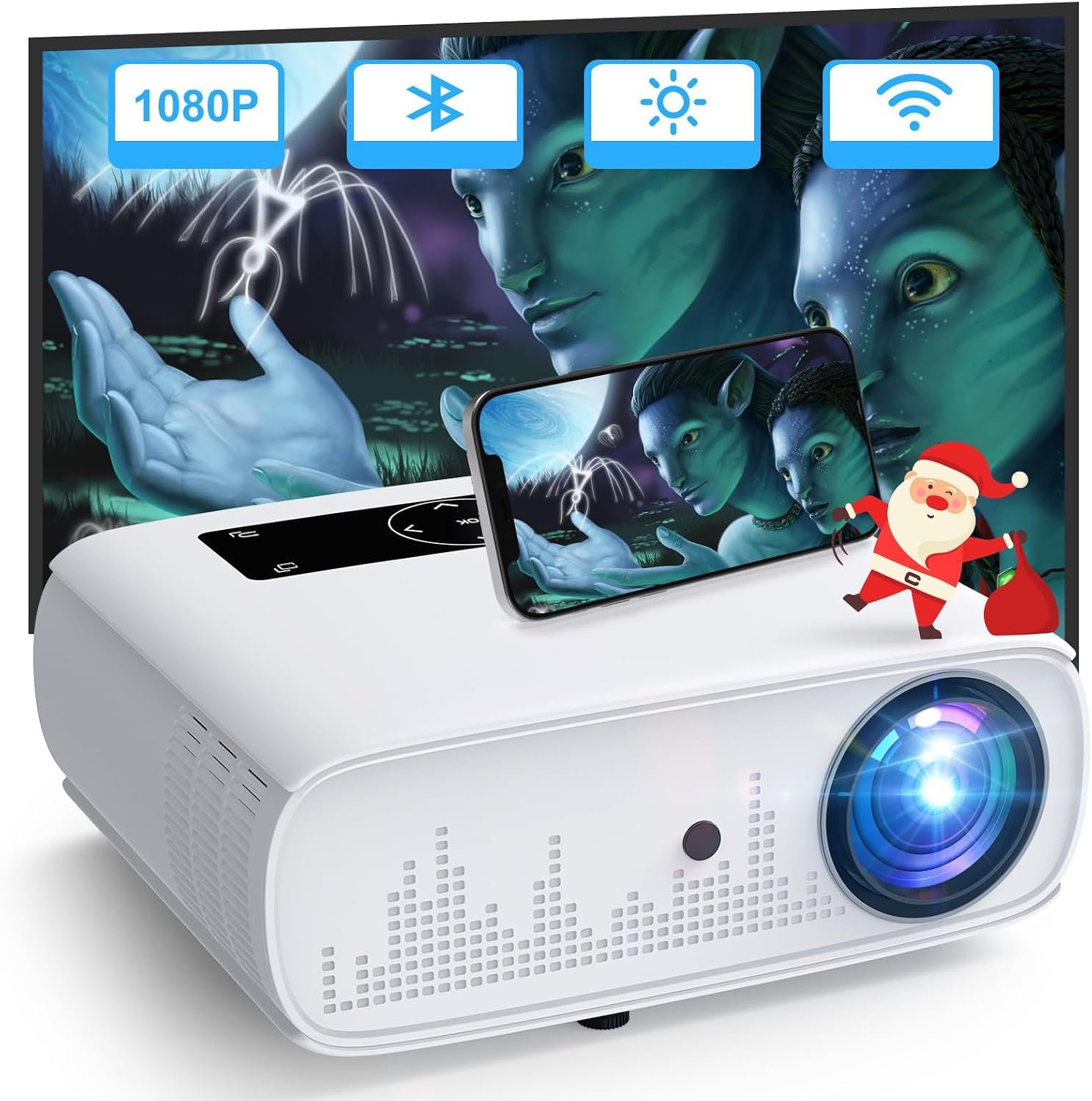 Videoprojecteur, Natif 1080P Projecteur 15000 Lumens Full HD Home Cinema Videoprojecteur 4K, Projecteur avec Bluetooth WLAN Compatible avec TV Stick