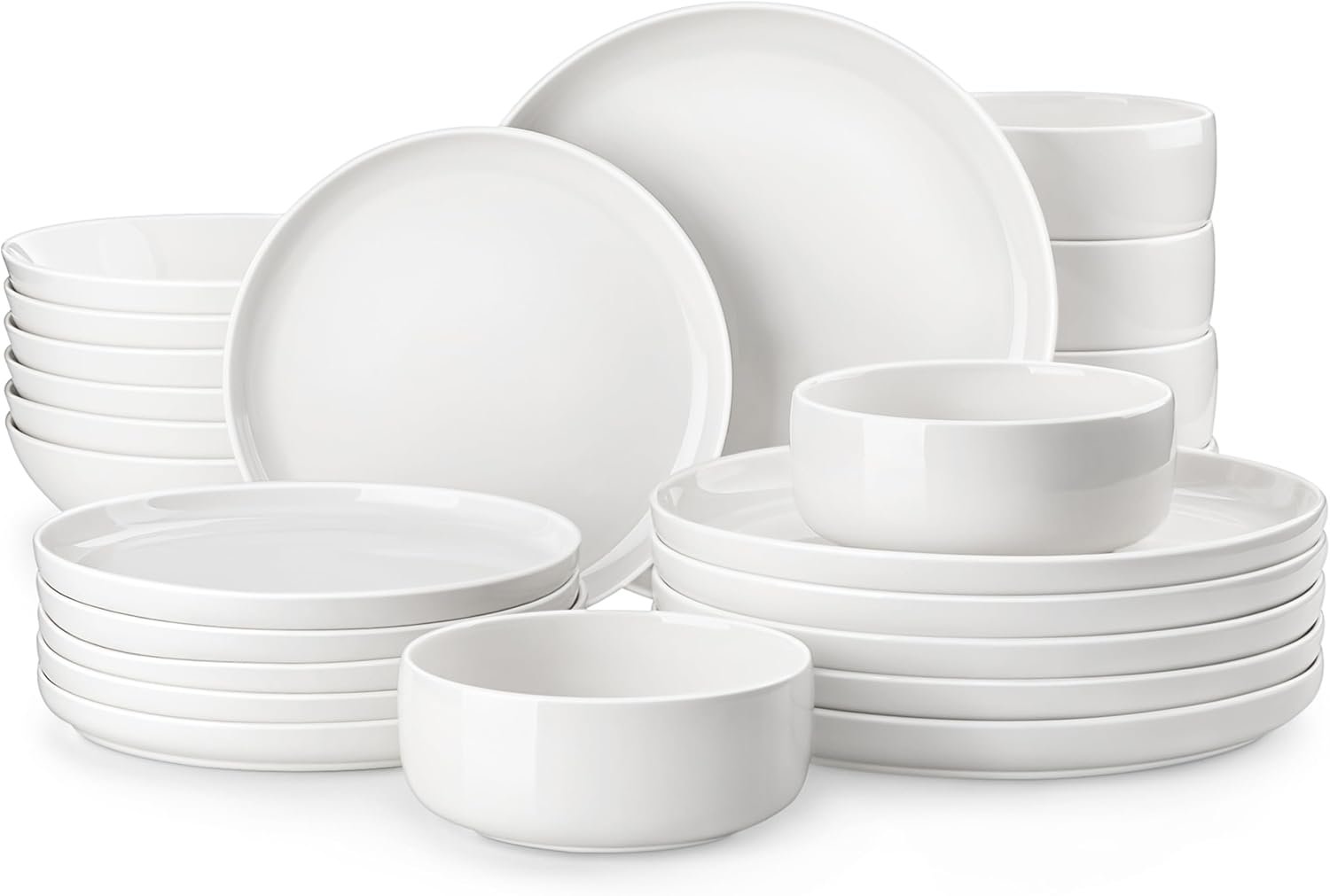 Assiettes Service de Table 6 Personnes, 24 Pièce Services de Vaisselle Complet en Porcelaine Blanche Moderne - Série LUNA