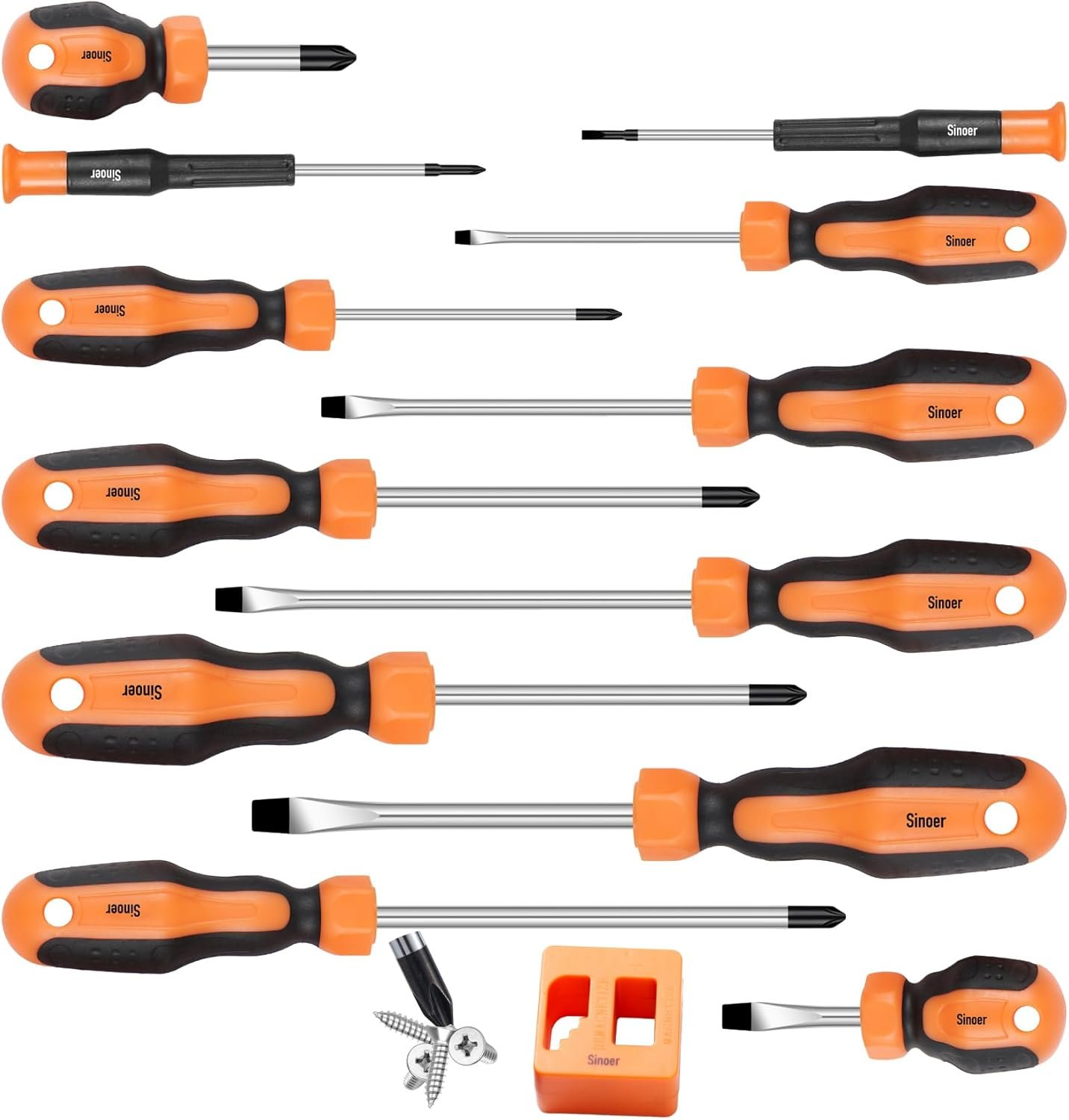 Jeu de tournevis magnétiques avec tournevis ，lot tournevis，cruciformes, plats et Torx, en acier chrome-vanadium, 13 pièces