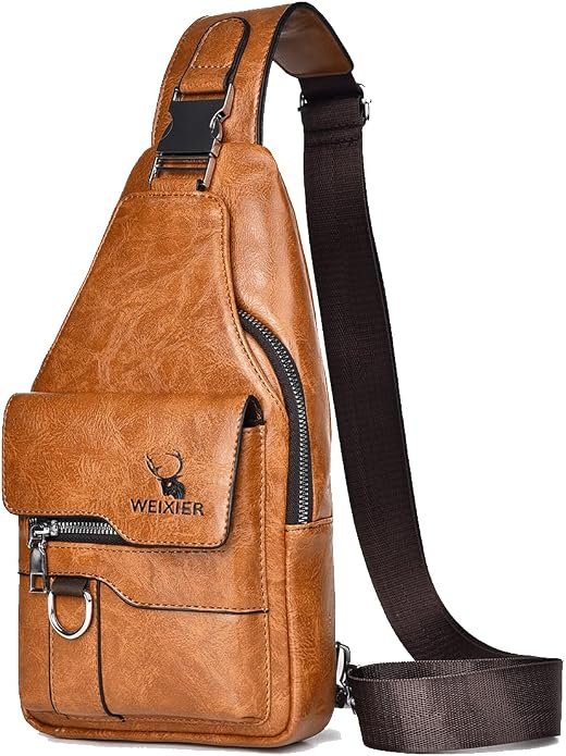 Sacoche Homme Bandouliere Sac de Poitrine Sac business Sac de Loisir Sac a Dos PU Cuir Pochette Epaule Sac à Dos de Voyage pour Homme Femme