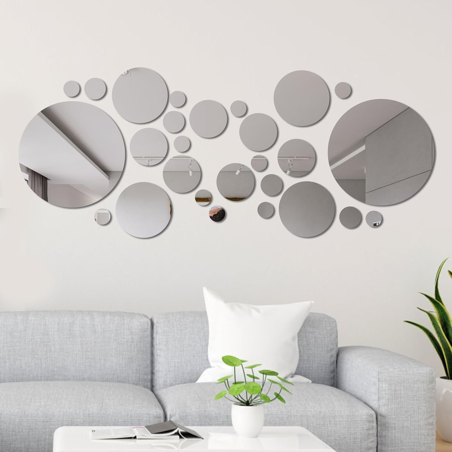 32 Pièces Miroirs Mural Autocollant, Rond Miroir Stickers Muraux Adhésif 3D