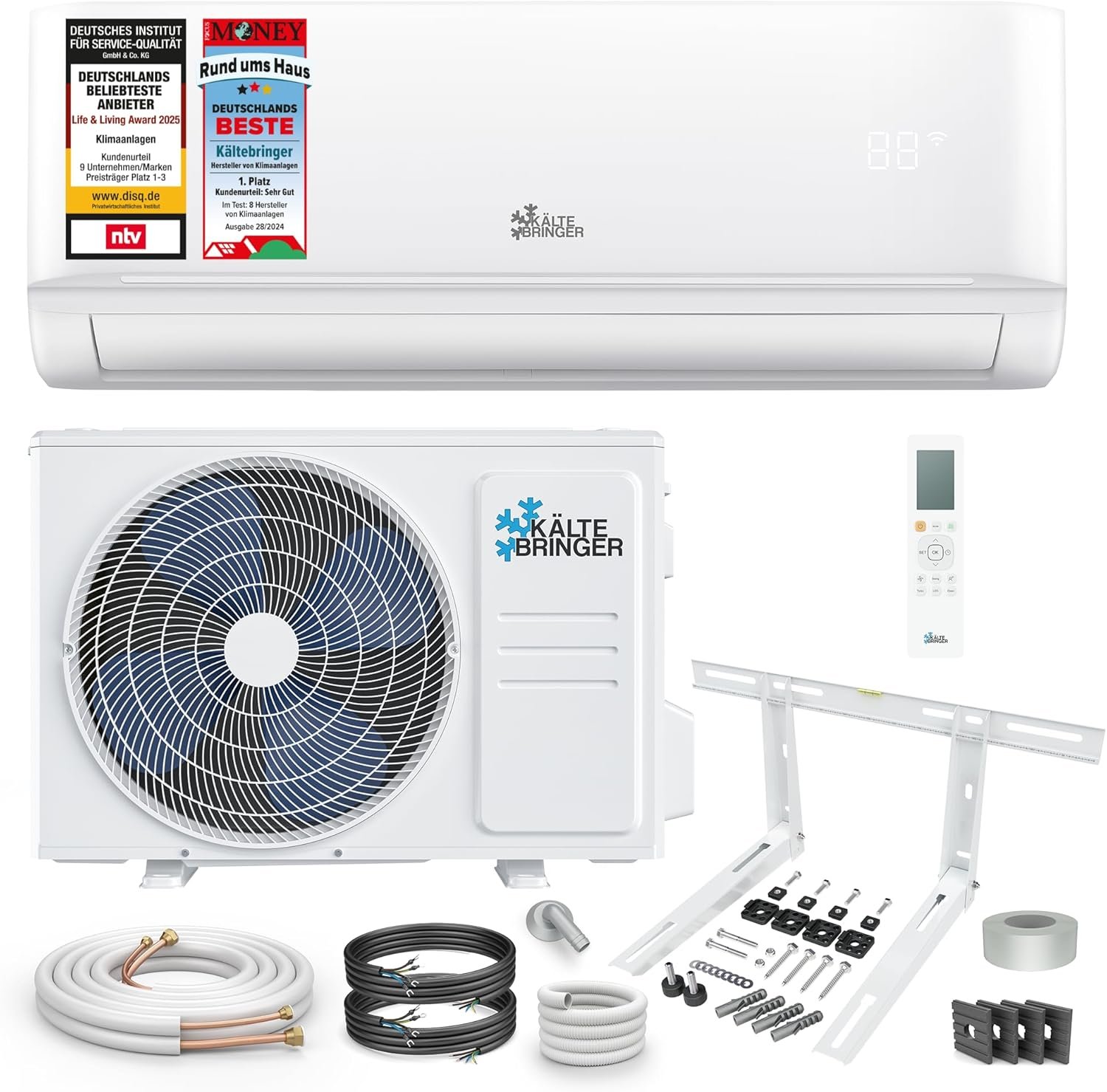 Climatiseur Split - 9000 BTU - 2,6 kW - Avec fonction chauffage, WiFi et App - très silencieux & économe en énergie, avec support mural