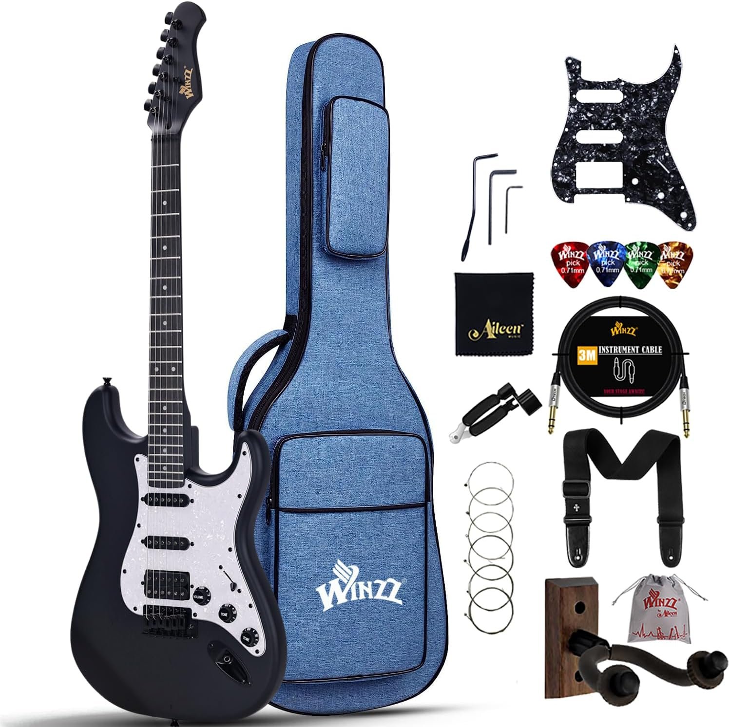 Guitare Électrique Adulte 4/4 Taille Pleine, Micro HSS, Guitare Électrique ST Kit pour Débutants, Enfants 12+ Ans Starter Pack avec 12 Accessoires