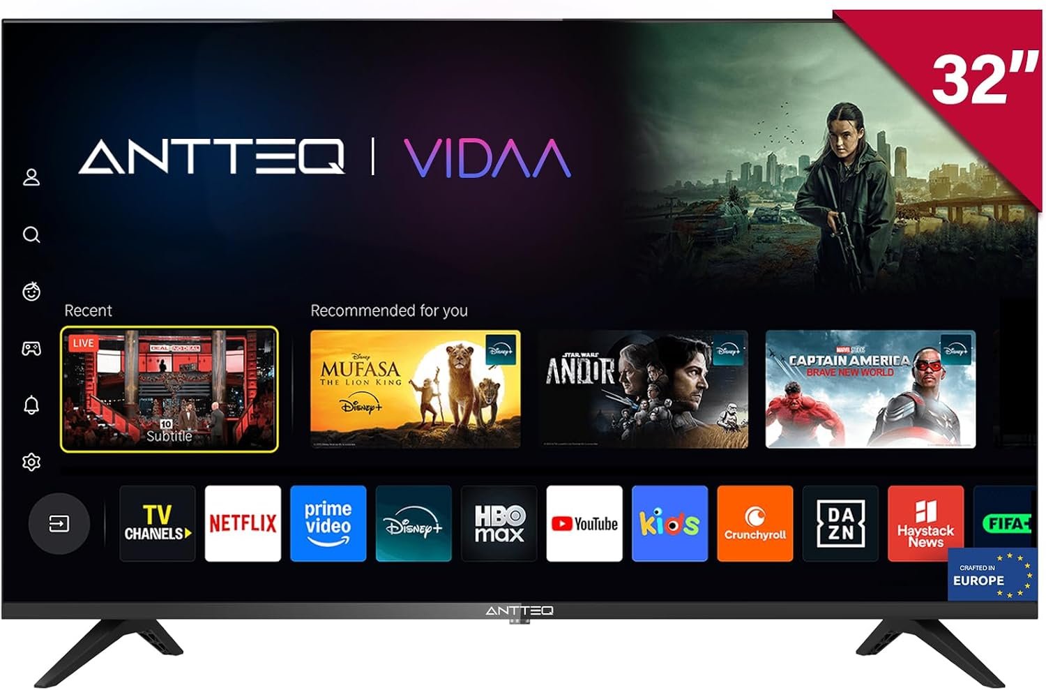 Antteq Vita V32-AH3Q1L Smart TV 32 Pouces (80cm), Vidaa OS Télévision avec Appli Mobile,APP Store,Share to TV
