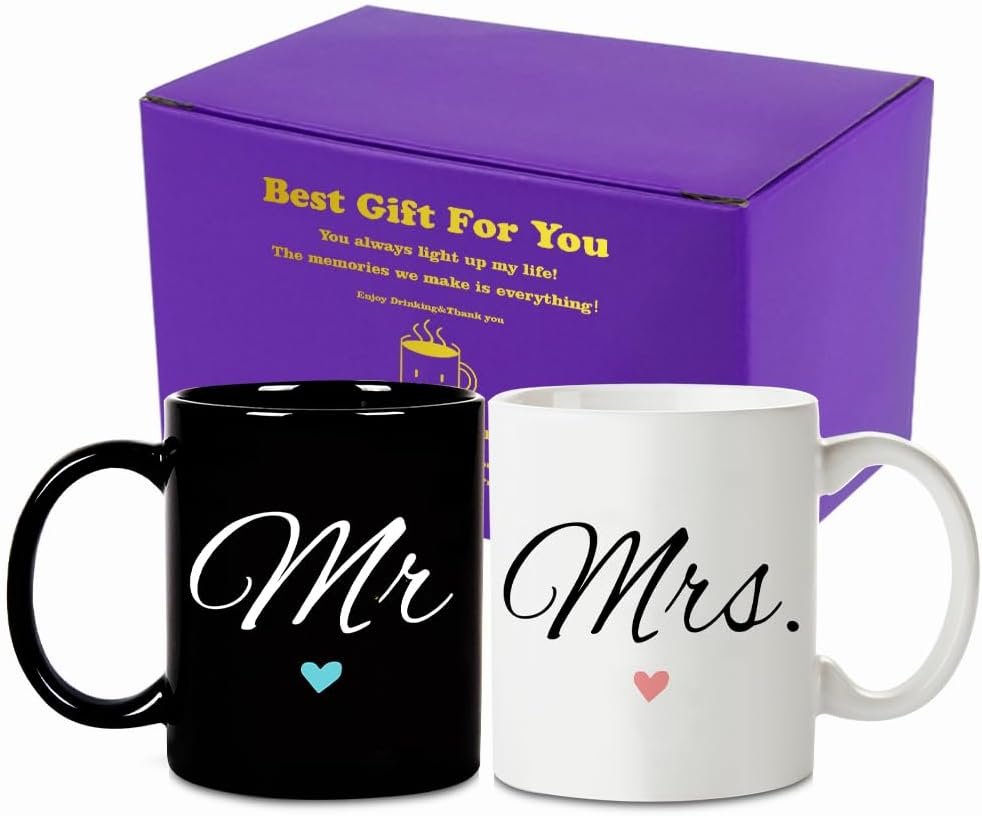 Ensemble de tasse à café pour couple, cadeau de mariage pour couple, cadeau de fiançailles pour la Saint-Valentin, tasse cadeau de mariée