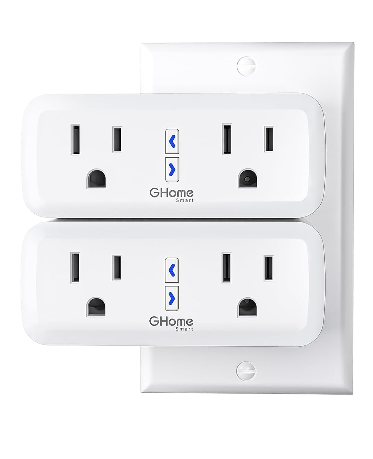 Double Smart Plug 15A, GHome Smart Plugs Fonctionne avec Alexa et Google Home, 2-en-1 Compact Smart Outlet Timer avec télécommande APP