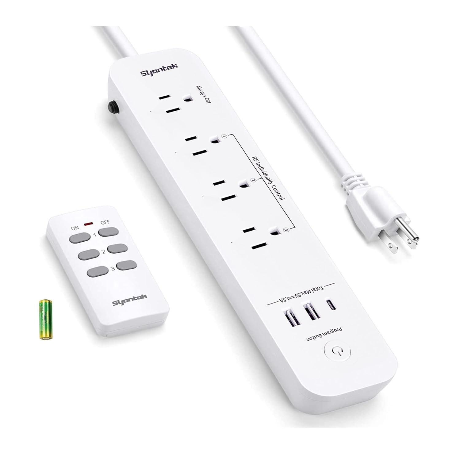 télécommande avec 3 bandes de puissance de protection de surtension USB avec 3 sorties contrôlées RF