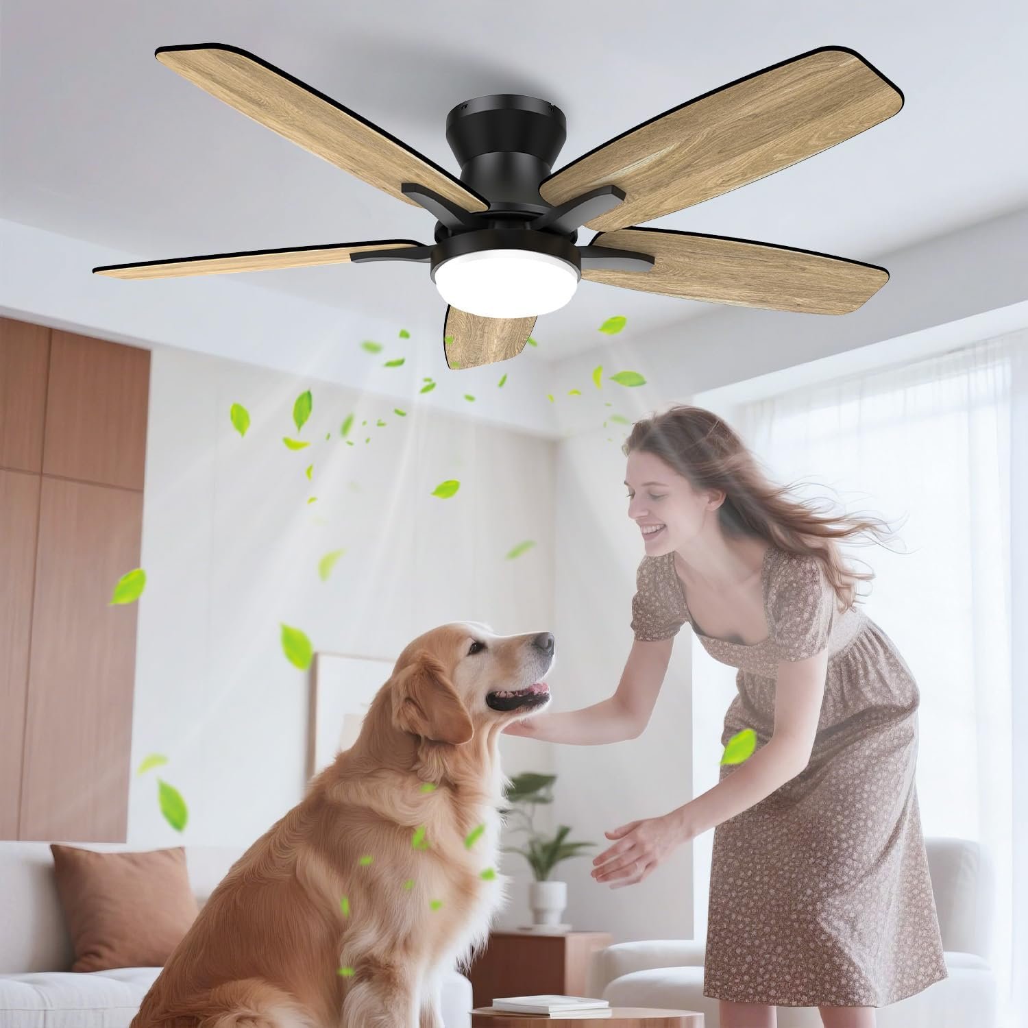 Ventilateur de Plafond Silencieux avec Lumière et Télécommande