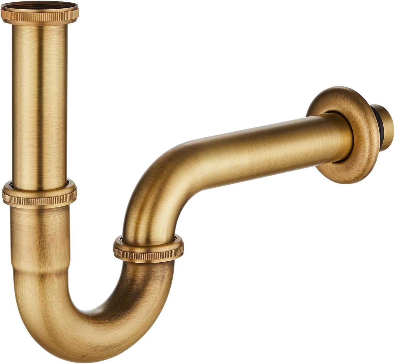 Siphon en acier inoxydable P-Trap 1 1/4" x 32 mm universel pour lavabo et bassine de salle de bain, hauteur réglable, piège anti-odeurs, finition bronzée brossée