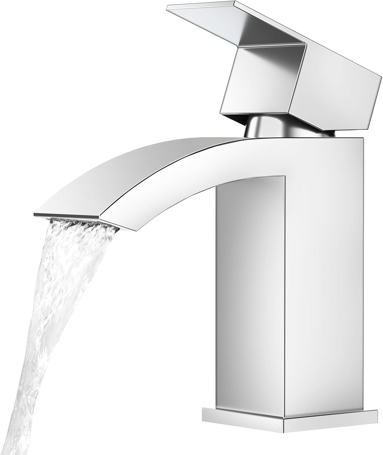 Robinet Lavabo Cascade,Mitigeur Salle de Bain avec Bonde de Lavabo Pop-up, Moderne Mitigeur Lavabo Cascade, Robinet Salle de Bain avec Bec Grand,Chrom