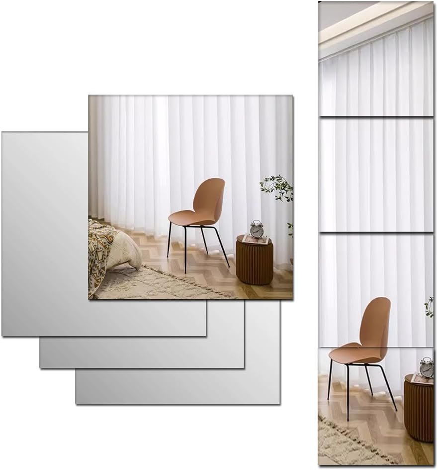 Grands autocollants en acrylique pour miroirs de pleine longueur, 4 pièces en verre plexi HD