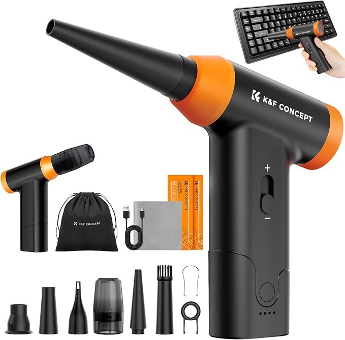 K&F CONCEPT 2 en 1 Mini Souffleur Air Comprimé sans Fil 150000 TR/Min | Mini Souffleur Puissant| Moteur sans Balais| 6 Buses| pour Nettoyage PC Voiture Clavier Environnement Extérieur BS200