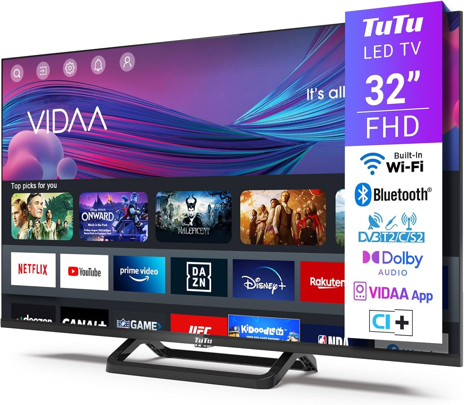 Smart TV 32 Pouces (80 cm), Full HD sans Bord Connectée Télévision avec WiFi, Bluetooth, App Store, AirPlay