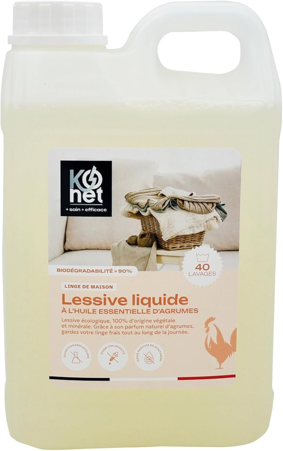Lessive liquide - Parfum agrumes - Huiles essentielle agrumes bio - 40 lavages - 2 l