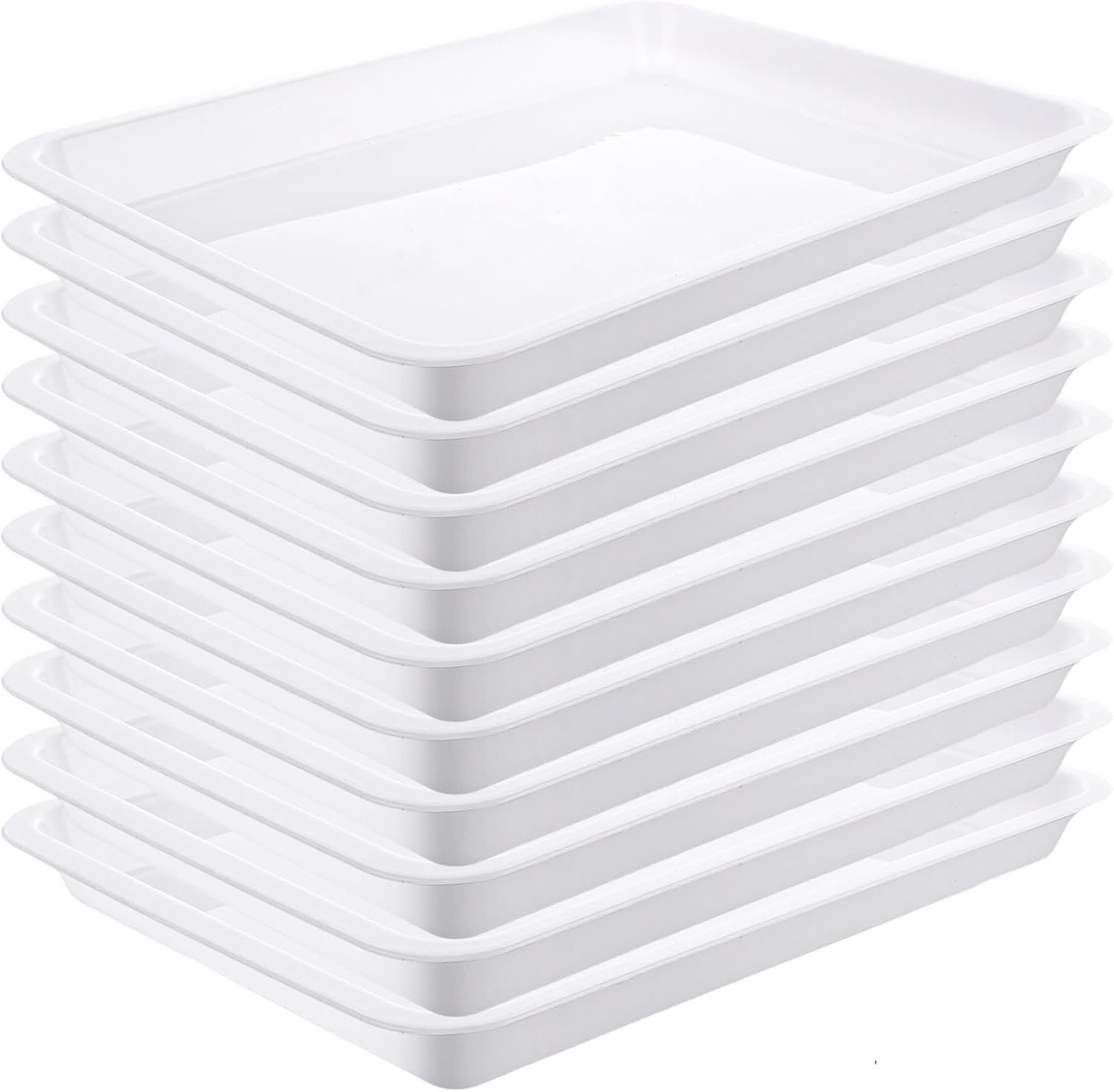 10 Pcs Plateaux de Service en Plastique, 34.5 x 25.3 x 3.2 cm Plateau Plastique Rectangulaire Blanc, Plateau d'Activité Réutilisables pour Artisanat, École, Maison