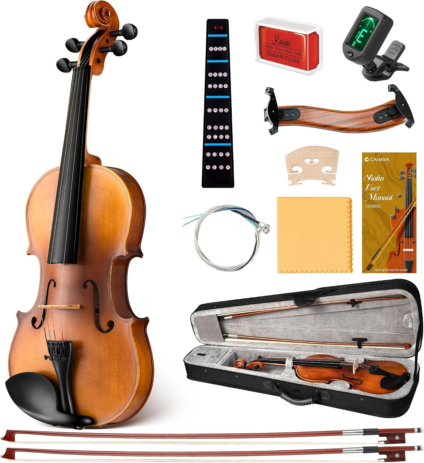 Violon 4/4 Débutant, Bois Massif, Son Clair avec Étui