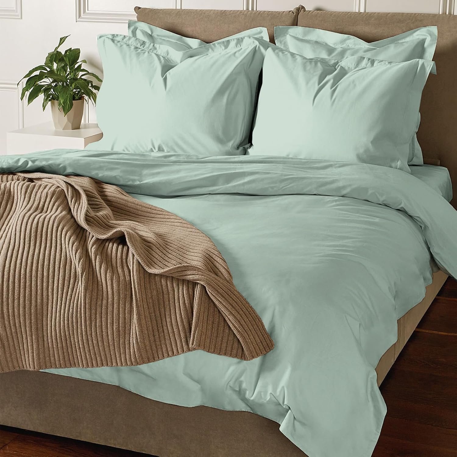 Coton Luxueux Ensemble de Housses de Couette 200x220 cm 2 Personnes Écume de mer, Tissu de Satin de Coton à 800 Fils au Pouce carré Housse de Couette Respirante avec Fermeture à Boutons