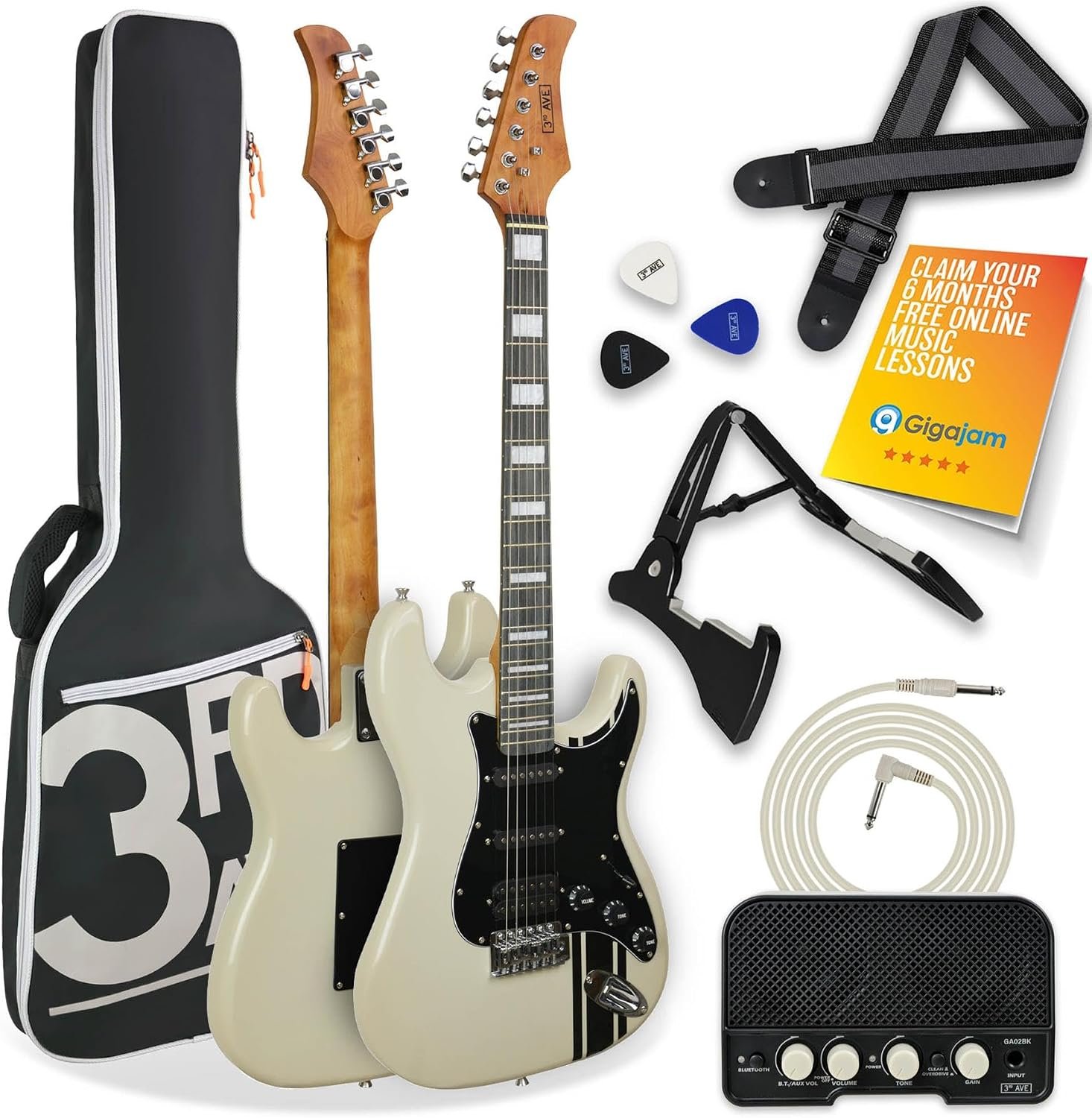 Guitare électrique 4/4 Kit ultime avec amplificateur 5 W, câble, support, sac de transport rembourré, sangle, médiators, leçons gratuites