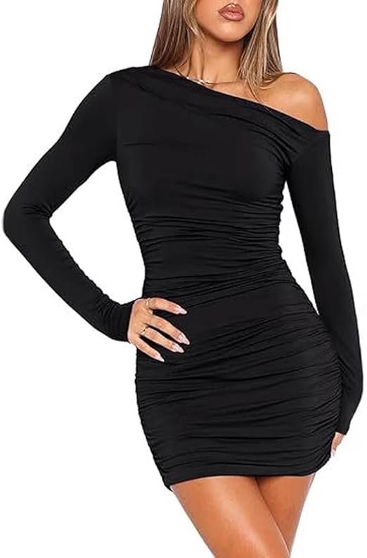 Robe Moulante à Manches Longues pour Femmes - Noir