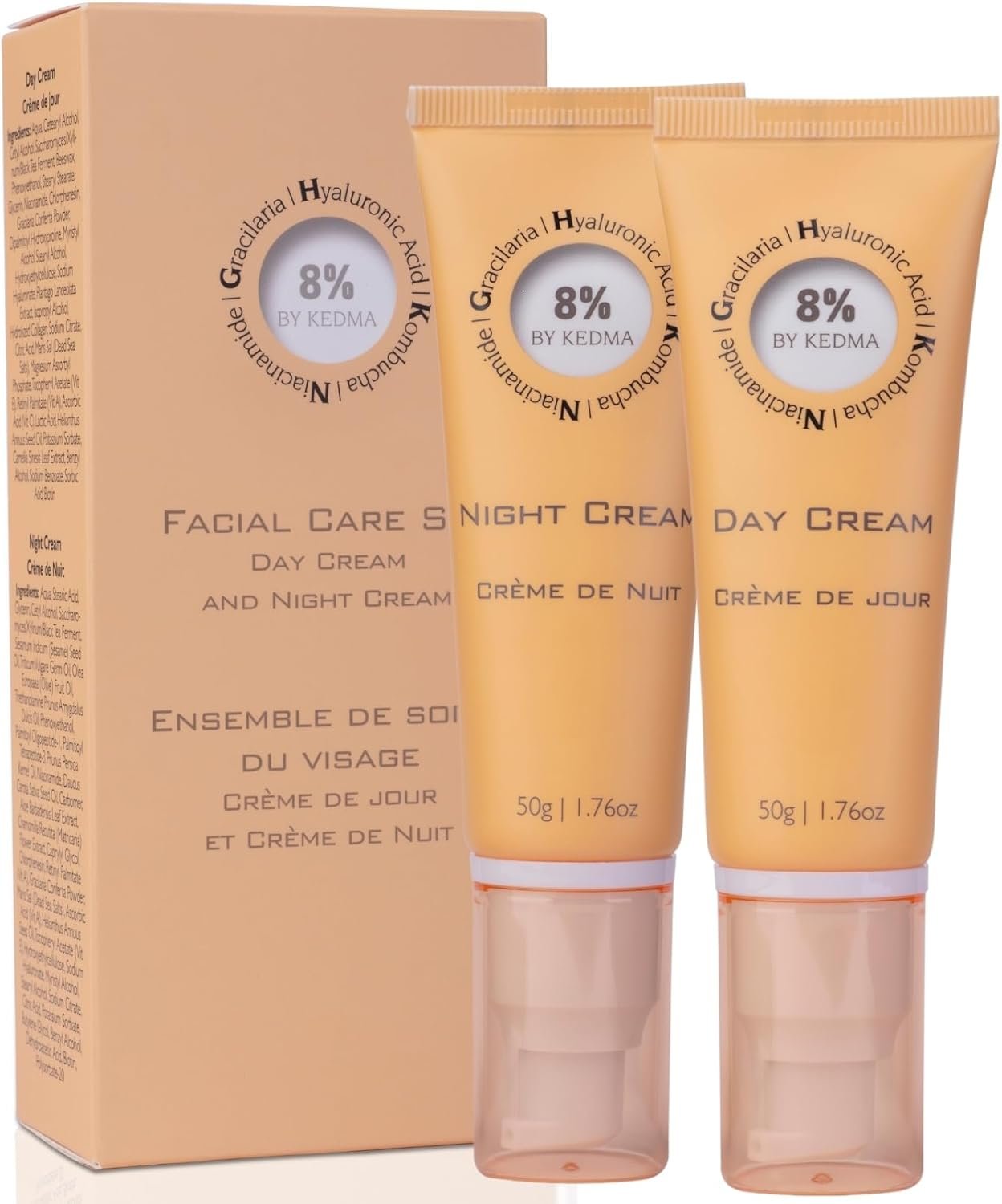 Acide Hyaluronique, Collagène et Kombucha - Anti-Âge et Éclat - Tous types de peau - Sans parabènes, sulfates ni silicones - 2x50g