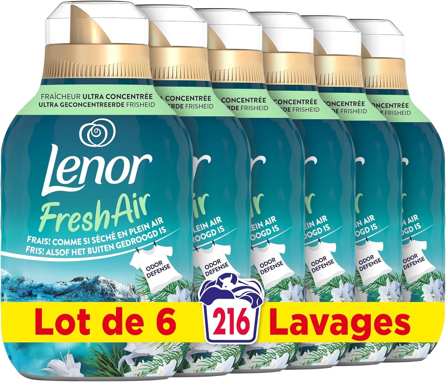 Adoucissant 216 lavages (36x6), Parfum Solstice Boréal, Protection Anti-Odeurs, Fraîcheur Ultra Concentrée