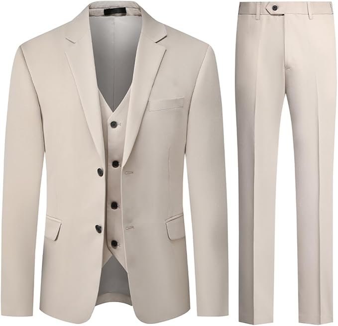 Costumes Hommes Mariage 3 Pièces 2 Boutons élastique Veste Formel d'affaires Couleur Unie
