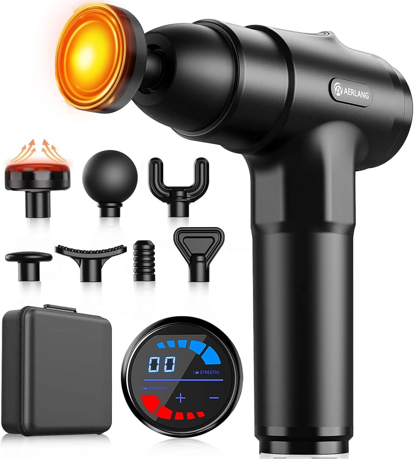 Pistolet de Massage, AERLANG Pistolet de Massage avec Chaleur, Masser les muscles, Silencieux Masseur dos et cervicales avec 20 Niveaux Réglables, Charge de Type-C