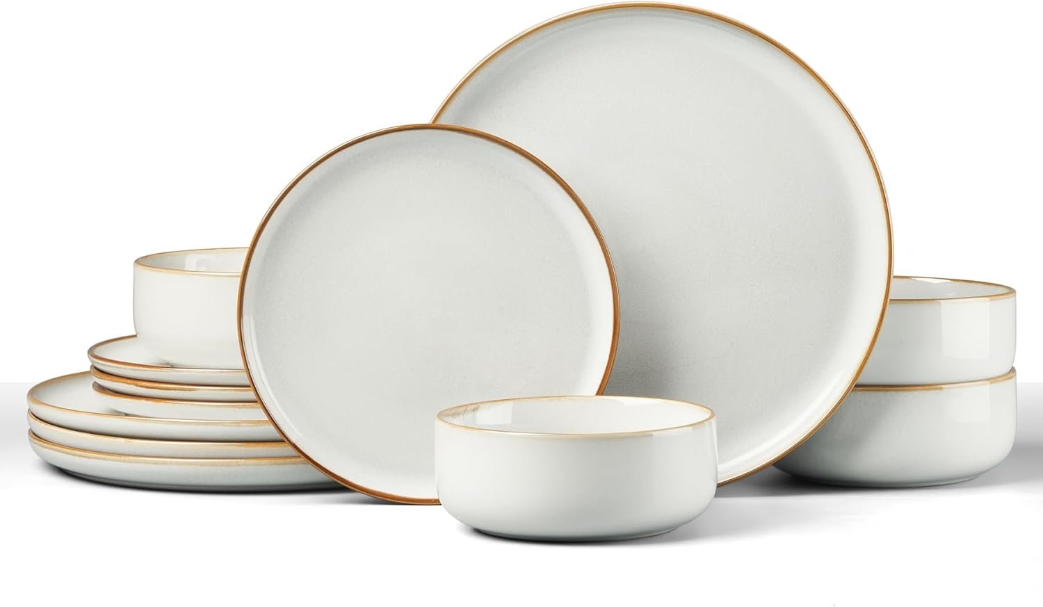 Ensemble de vaisselle en grès de 12 pièces HaWare, service de table en grès pour 4 personnes, vaisselle à glaçure réactive comprenant assiettes et bols, résistante aux égratignures et rayures, passe