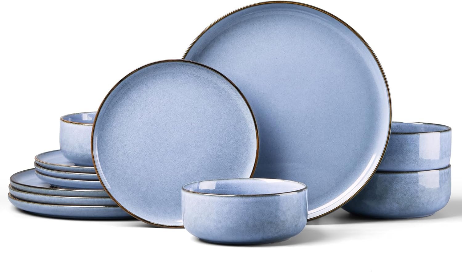 Ensemble de vaisselle en grès de 12 pièces HaWare, service de table en grès pour 4 personnes, vaisselle réactive à glaçure pour la cuisine comprenant assiettes et bols, résistante aux égratignures et