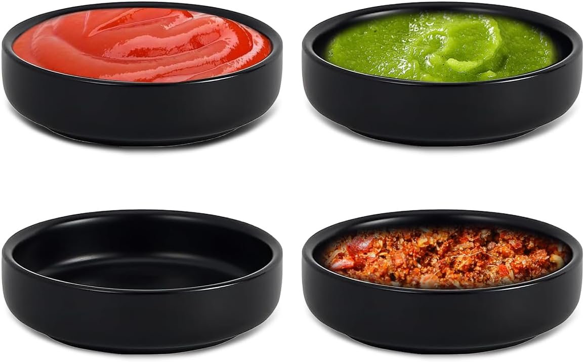 4 Pièces Bols à Sauce 8.7x2.5 cm, Rond bols à Saucebols à Sauce, Mini Bols à Sauce Soja, Bol à Trempette, pour Snacks, Sushis, Ketchup et Fruits (Noir)