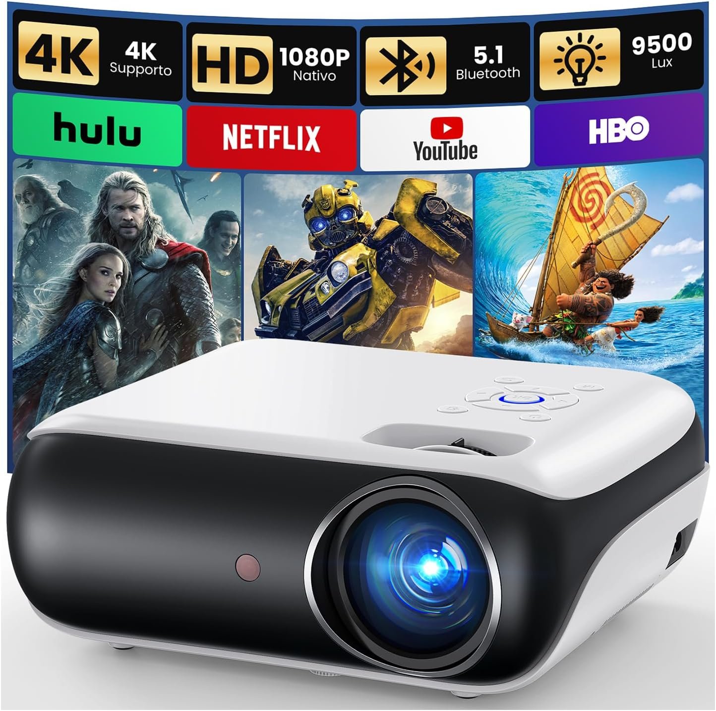 HAPPRUN H1 Projecteur Bluetooth 1080P, Full HD Vidéoprojecteur Portable avec Haut-Parleur Intégré, Mini Retroprojecteur Compatible Smartphone/HDMI/TV Stick/USB/PS5 pour Maison, Chambre