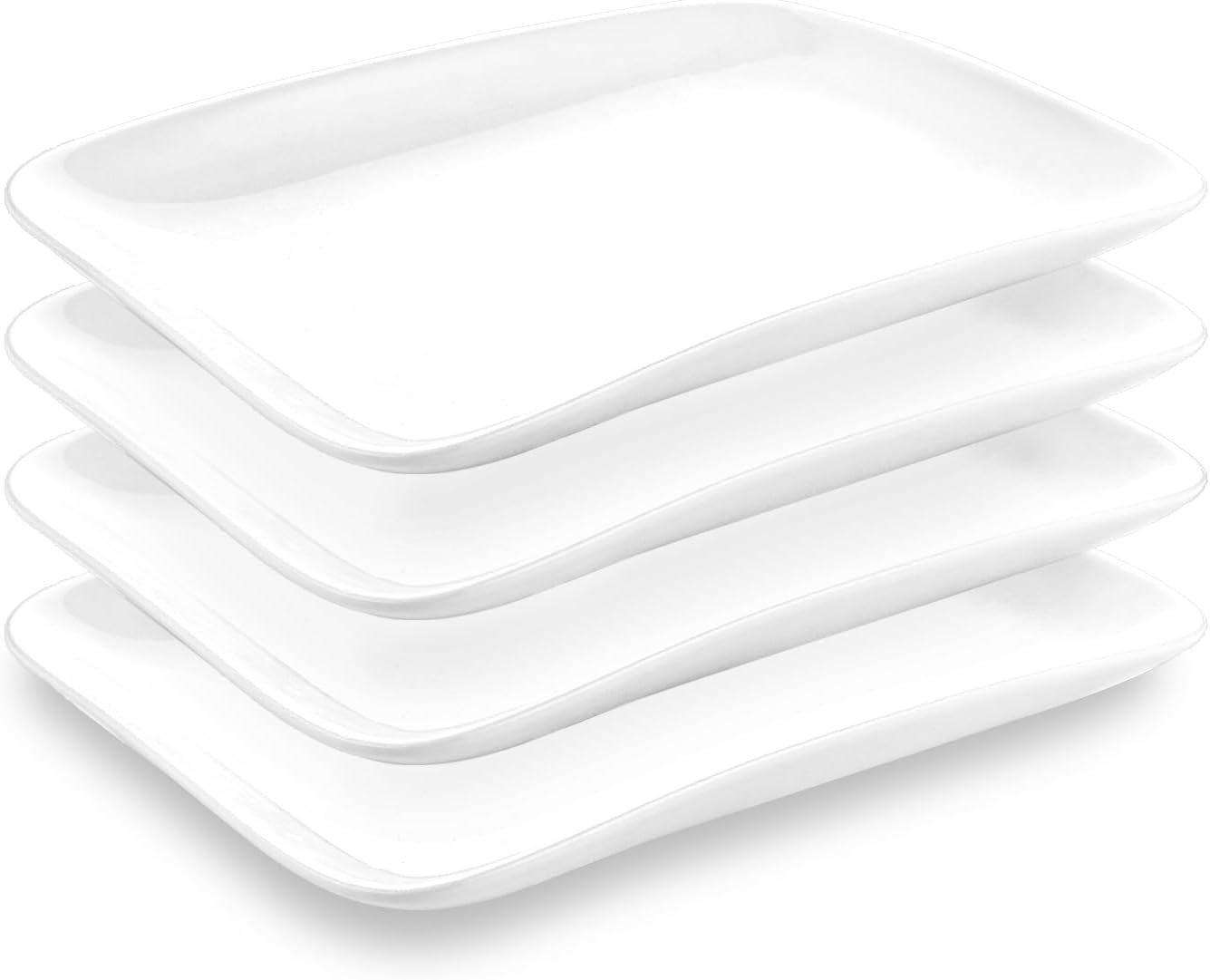 4 Pcs Assiettes Rectangulaires en Porcelaine, 25.5 x 17.4 x 3 cm Plateau de Service Rectangulaire, Plateau Aperitif Blanches pour le Restaurant, la Maison