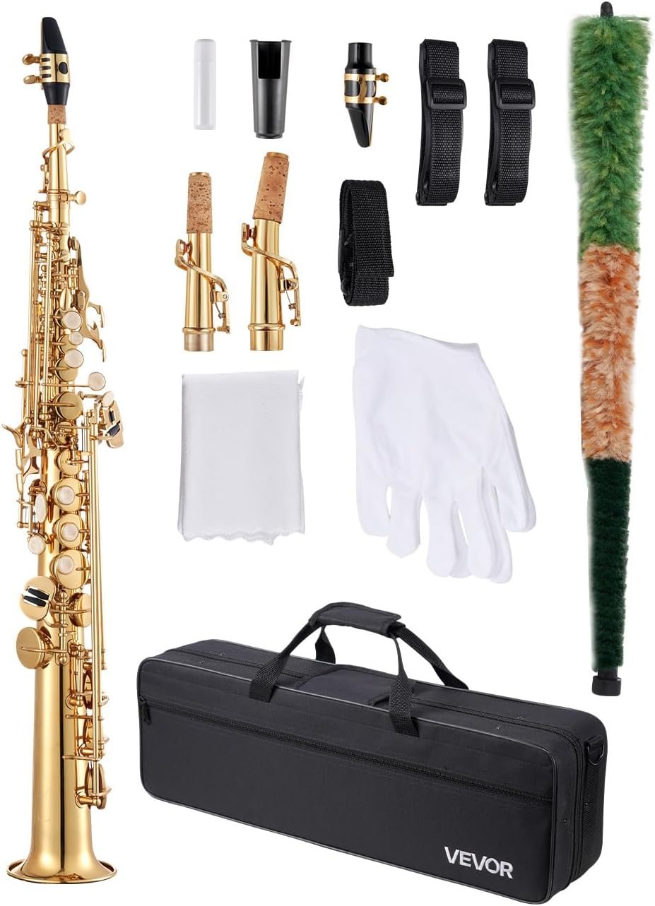Saxophone Droit Soprano Si Bémol Kit Saxophone Débutants Laiton Résistant avec Étui de Transport