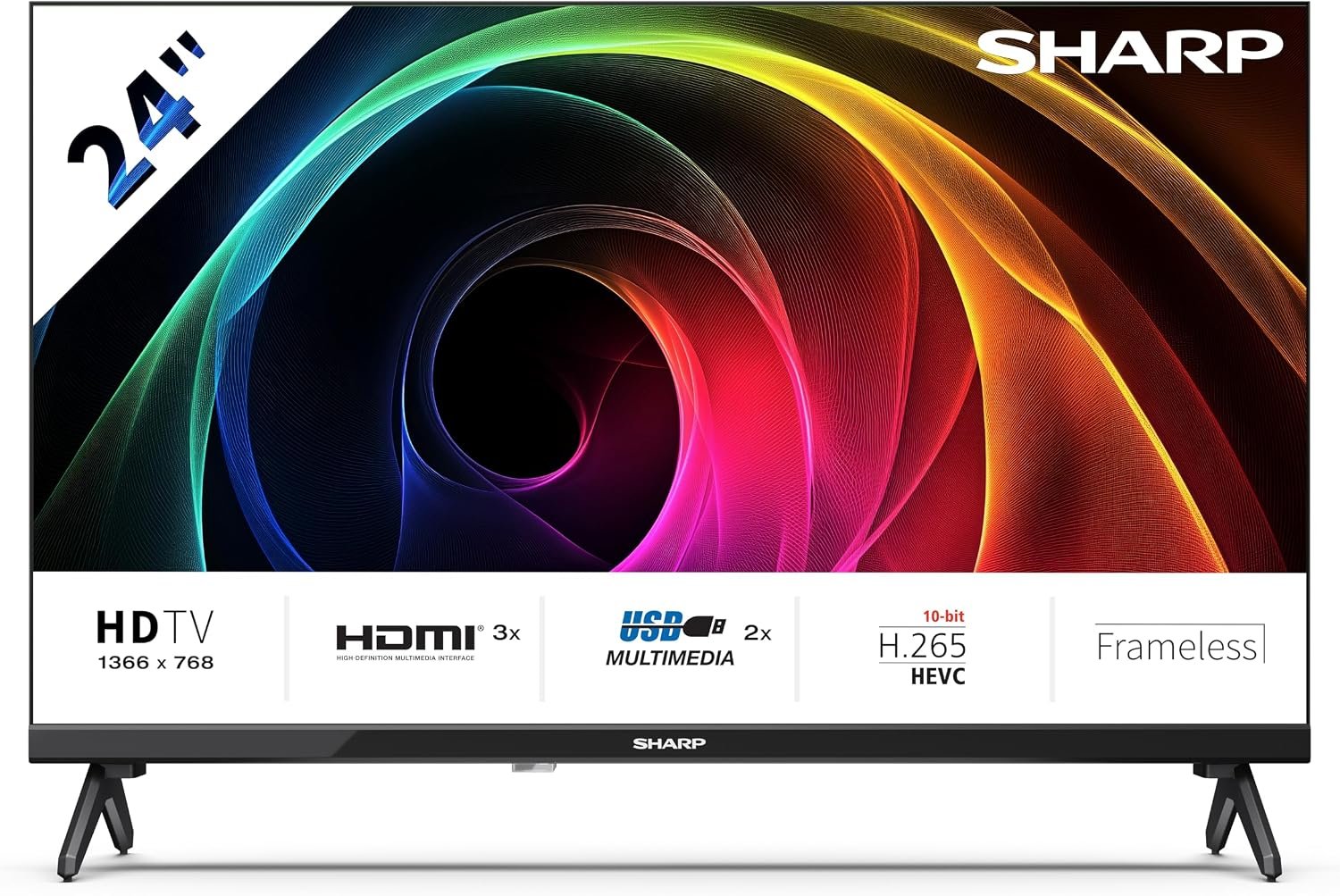 Sharp 24HA1205E - Téléviseur 24" 24" (résolution 1368 x 768, 3 x HDMI, 2 x USB) Couleur Noir