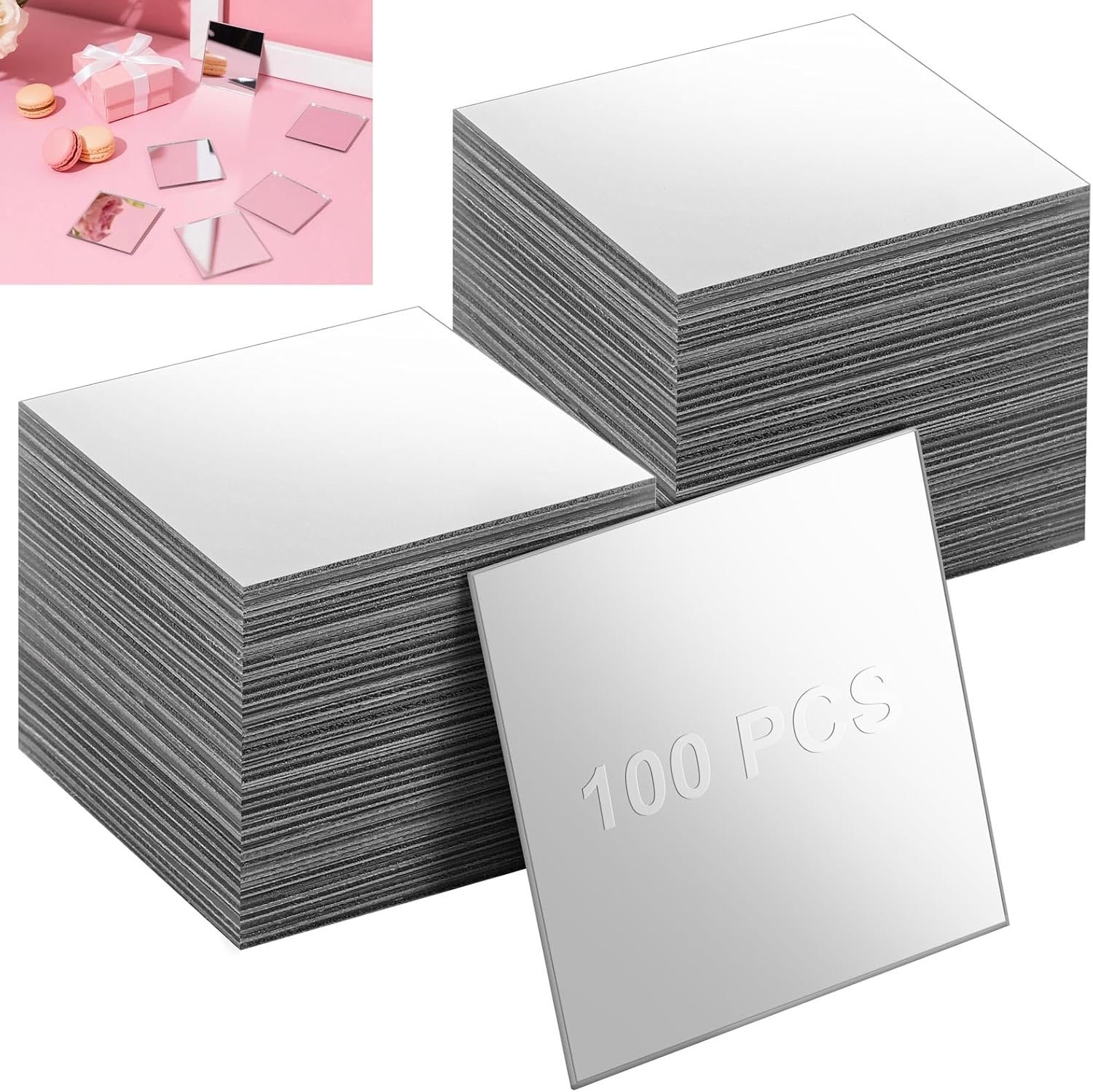 Lot de 100 miroirs autocollants à coller - Mosaïque - Miroir acrylique - 5 x 5 cm - Carré - Flexibles - Sans cadre